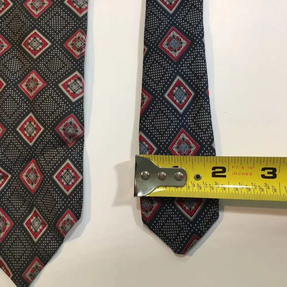 Count Barini Mens Silk Tie Navy Red Ivory Geometric Foulard Vintage Necktie